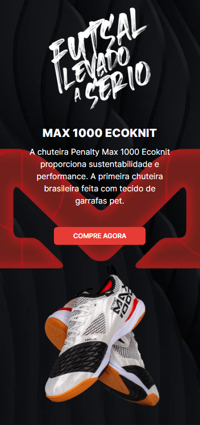 Chuteira Futsal Penalty Max 1000 Ecoknit - Branco+Vermelho